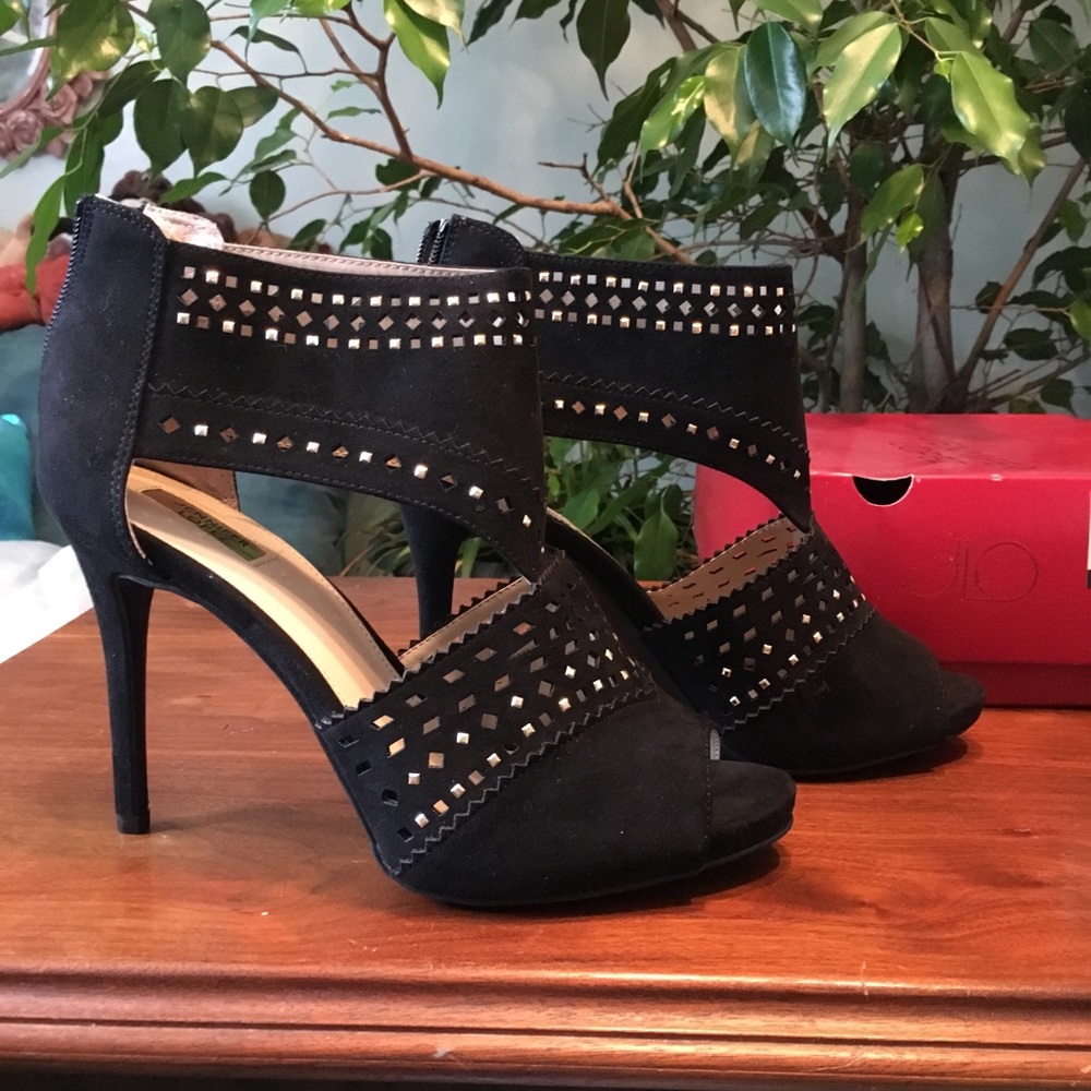 J. LO  Jennifer Lopez New black open toe cut out stiletto high heels 9 1/2 Party